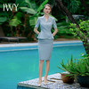 IWY/夏季款短袖蓝色职业西装套裙两件套正装时尚美容院裙装工作服CS1756 商品缩略图0