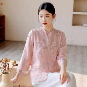 新中式复古，重工满绣柔顺欧根纱改良唐装上衣女装夏季开衫外套SJ-9485