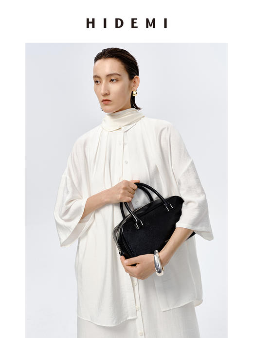 HIDEMI 水洗廓形极简褶皱微伞状多粒扣上衣 商品图4