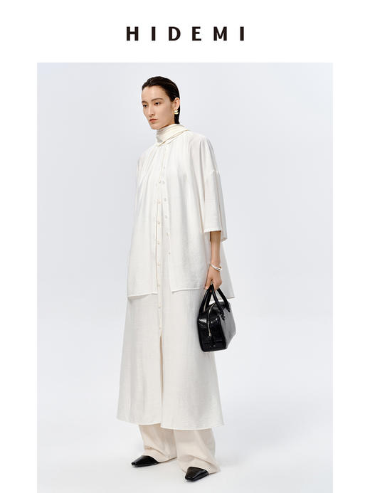 HIDEMI 水洗廓形极简褶皱微伞状多粒扣上衣 商品图1