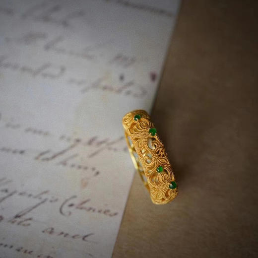 龢盒原创 半城烟云半城锦-白玉忍冬纹古典戒指 商品图2