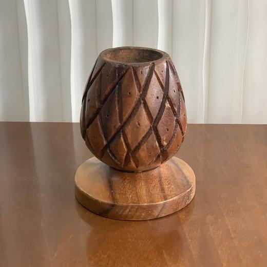 Vintage菲律宾手工雕刻木制烛台AU117 商品图0