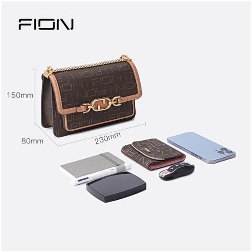 3楼 FION女包 菲安妮老花小方包 2023新款女包时尚轻奢高级感单肩包腋下包（FAAFJLU003啡/驼色） 商品图1