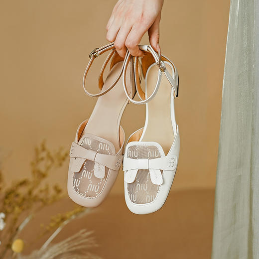 优雅百搭，里外全头层皮拼接网纱平底凉鞋PS1368 商品图10