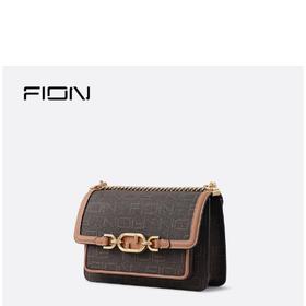 3楼 FION女包 菲安妮老花小方包 2023新款女包时尚轻奢高级感单肩包腋下包（FAAFJLU003啡/驼色）