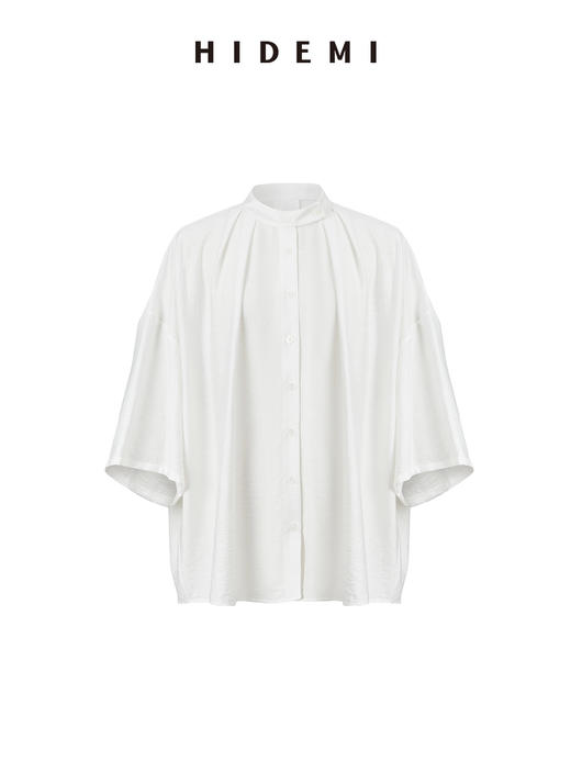 HIDEMI 水洗廓形极简褶皱微伞状多粒扣上衣 商品图9