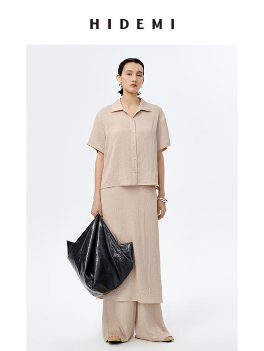 HIDEMI 微褶皱清透廓形极简衬衫半裙套装 商品图0