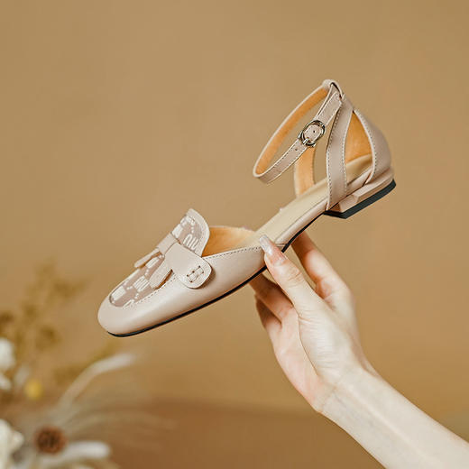 优雅百搭，里外全头层皮拼接网纱平底凉鞋PS1368 商品图4