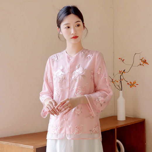 新中式复古，重工满绣柔顺欧根纱改良唐装上衣女装夏季开衫外套SJ-9485 商品图1