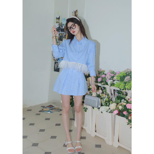 100元以内不退不换清仓捡漏LIN CHAO ZHANG【千金派对】高奢羽羽派对套装衬衫+半裙套装 商品图1