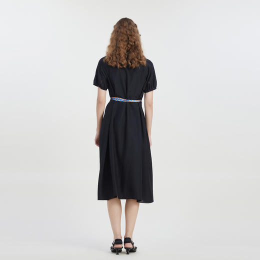 谜底时尚圆领A型连衣裙短袖2023夏新款通勤风长裙配腰带232ML0633 商品图2