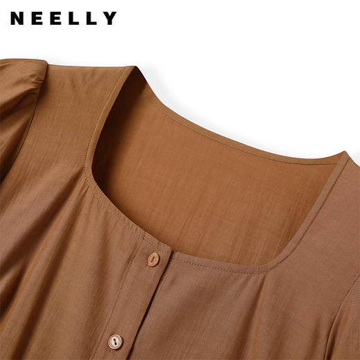 NEELLY纳俪商场同款法式复古方领天丝短袖衬衫女小众别致短款上衣N23052B01146 商品图1