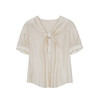 谜底气质系带圆领天丝衬衫短袖女2023夏款通勤修身衬衣232MC0695 商品缩略图4