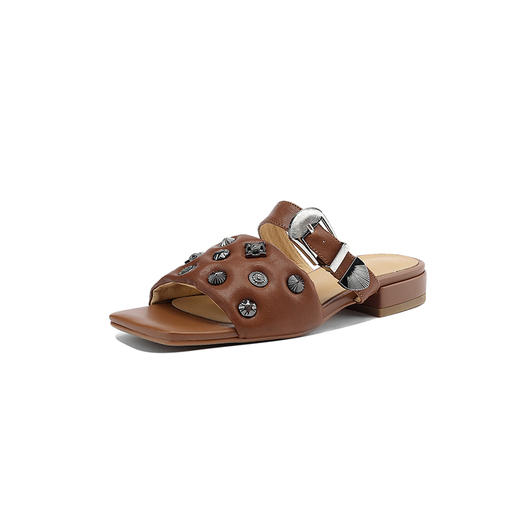 夏季新款，真皮复古一字型金属装饰凉拖鞋JLY-08-86 商品图12