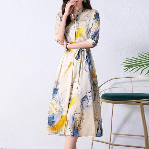 夏季新款，中长款短袖水墨印花收腰裙连衣裙HRYZ7830-1 商品图3
