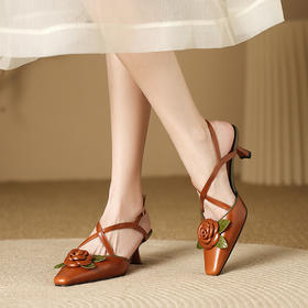 粗跟尖头凉鞋，时尚包头后空中跟女鞋BY-H9019