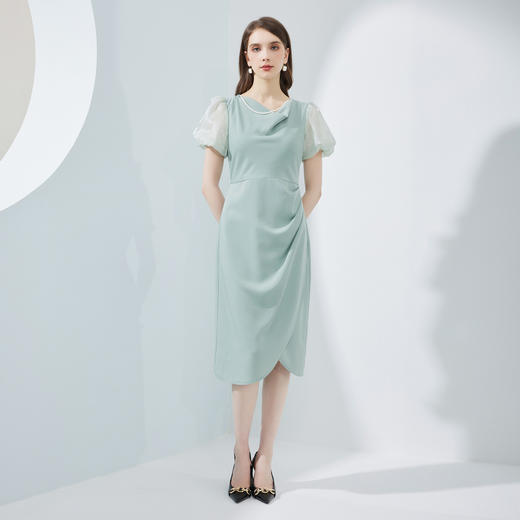 NF8G4斯尔丽瑟俪2023夏季新款泡泡袖公主范腰间褶皱立体裁剪连衣裙 商品图3