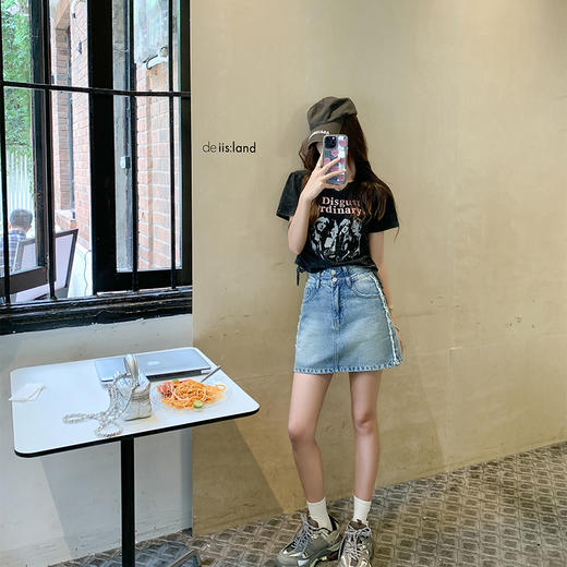 <曾小咸推荐>印花短袖t恤女夏季新款美式正肩短款设计感抽绳修身上衣潮 商品图2