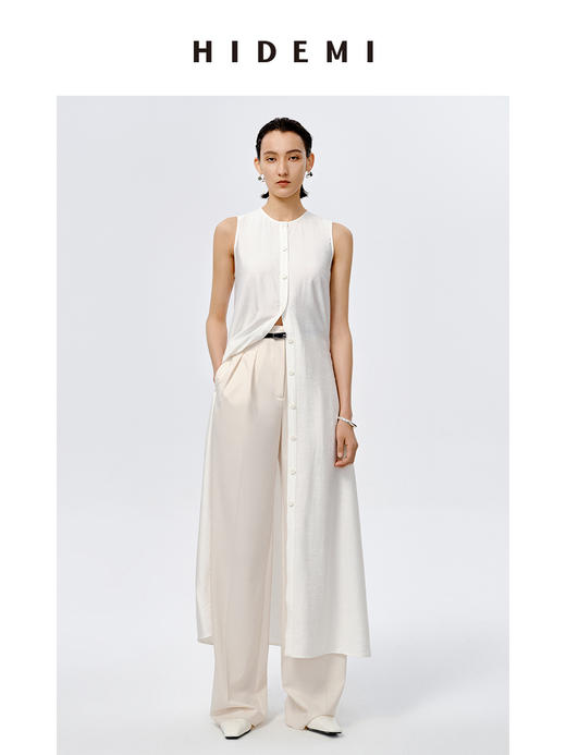 HIDEMI极简设计感纽扣垂坠感艺术褶皱连衣长裙 商品图5