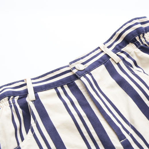 谜底宽松条纹短裤女2023夏季新款复古百搭休闲风直筒裤232MK0505 商品图3