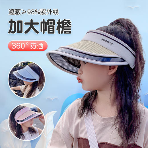 【专业抗紫外线❗️儿童UV防晒空顶帽】炎炎夏日，宝宝出行，护脸防晒夏季新款拼接轻薄时尚户外通勤大沿遮阳防晒宝宝帽子夏日 商品图0