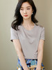 米思阳2024夏季新款百搭直筒爽滑醋纤亲肤短袖T恤纯色上衣女1597 商品缩略图2