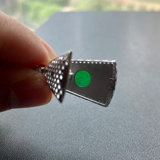 高冰种阳绿翡翠平安无事牌18k白金钻石镶嵌 商品图8