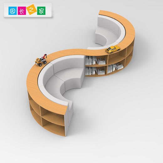 两层软包半圆绘本架幼儿园绘本馆阅读区儿童半圆毛毛虫中岛绘本架 商品图2