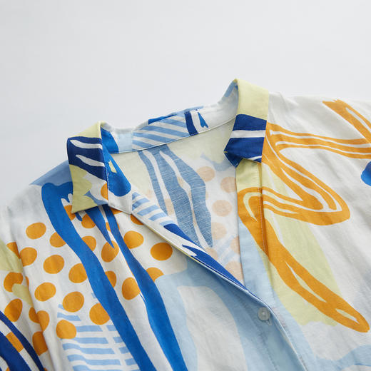 谜底复古花色V领连衣裙短袖2023夏季新款收腰长裙配腰带232ML0641 商品图3