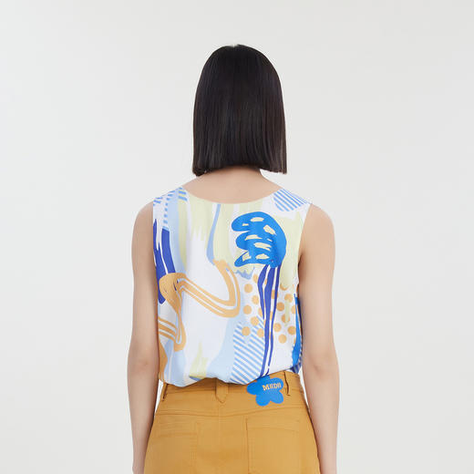 谜底复古花色背心女2023夏新款手绘感合体内搭上衣无袖232MN0691 商品图2
