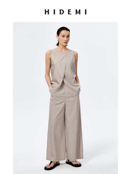 HIDEMI海鸥灰极简不对称清爽背心套装 背心/云朵长裤 商品图1