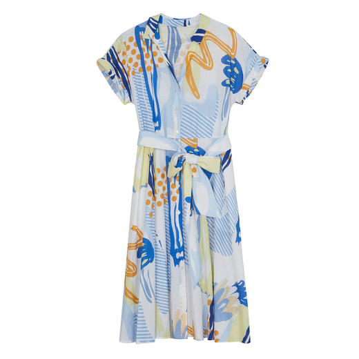 谜底复古花色V领连衣裙短袖2023夏季新款收腰长裙配腰带232ML0641 商品图4