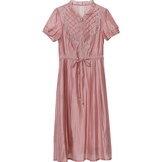 夏季新款，纯色系带收腰裙木耳边圆领短袖裙时尚女装中长款A字裙QYM-JJ-GQ967-Y 商品图4