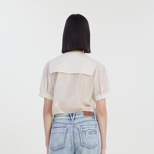 谜底气质系带圆领天丝衬衫短袖女2023夏款通勤修身衬衣232MC0695 商品图2