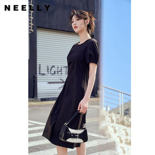 NEELLY纳俪商场同款复古泡泡袖连衣裙女收腰夏季新款中长款收腰裙N23044Y03307 商品图2