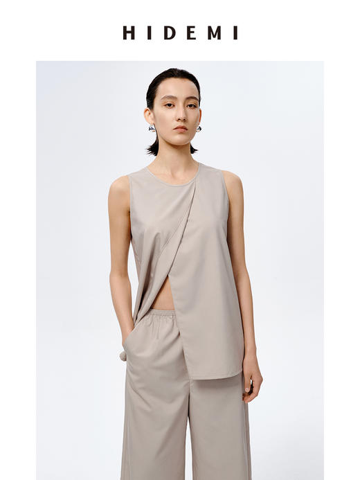 HIDEMI海鸥灰极简不对称清爽背心套装 背心/云朵长裤 商品图4