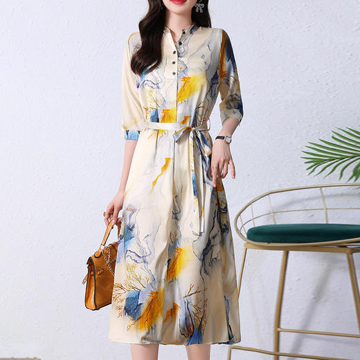 夏季新款，中长款短袖水墨印花收腰裙连衣裙HRYZ7830-1 商品图4