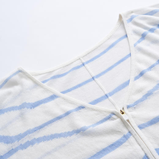 谜底文艺风V领针织开衫分袖女2023夏季新款条纹针织衫232MZ0872 商品图3