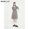 NEELLY纳俪商场同款V领黑白格子连衣裙女泡泡袖收腰中长款A字裙子N23052Y01156 商品缩略图1