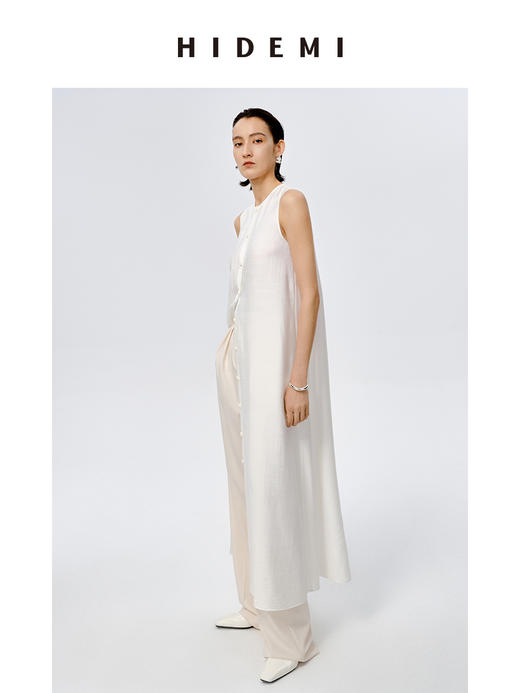 HIDEMI极简设计感纽扣垂坠感艺术褶皱连衣长裙 商品图2