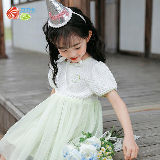 贝贝怡女童清新甜美短袖连衣裙夏季新款女孩拼接网纱裙儿童公主裙 商品图2