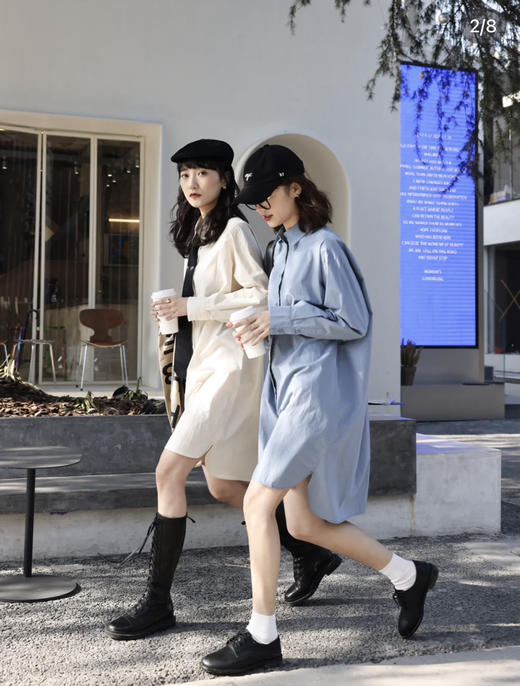 神仙姐姐同款！盐系百搭！CK女款休闲衬衫裙 米色白色 只要5折 商品图6