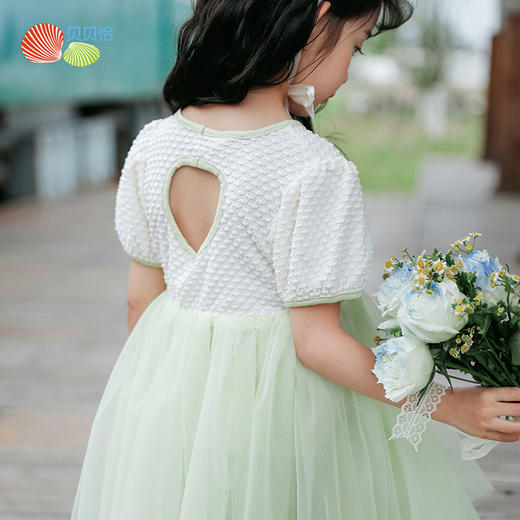 贝贝怡女童清新甜美短袖连衣裙夏季新款女孩拼接网纱裙儿童公主裙 商品图4