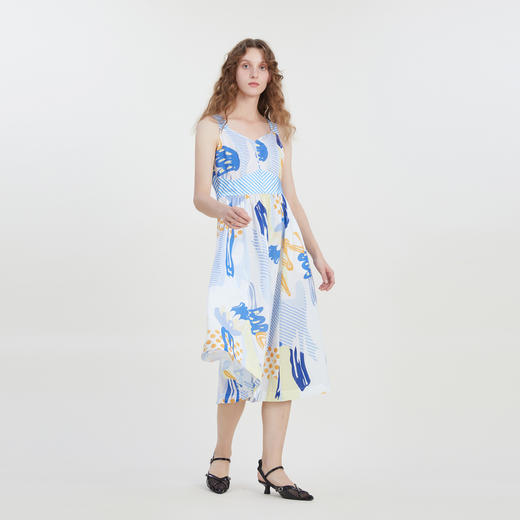 谜底复古花色吊带连衣裙2023夏季新款气质收腰棉麻长裙232ML0584 商品图1