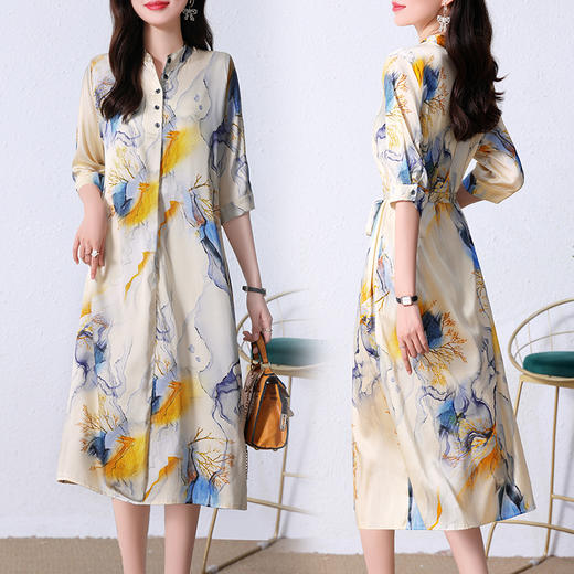 夏季新款，中长款短袖水墨印花收腰裙连衣裙HRYZ7830-1 商品图0