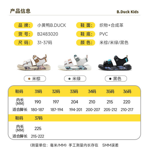B.Duck小黄鸭童鞋儿童夏季新款男童凉鞋软底防滑潮鞋子 B2483020 商品图1