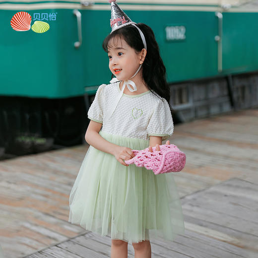 贝贝怡女童清新甜美短袖连衣裙夏季新款女孩拼接网纱裙儿童公主裙 商品图6