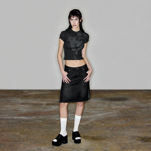 NUTH“凝视”｜复古印花T恤夏季修身短款辣妹上衣女 商品图3