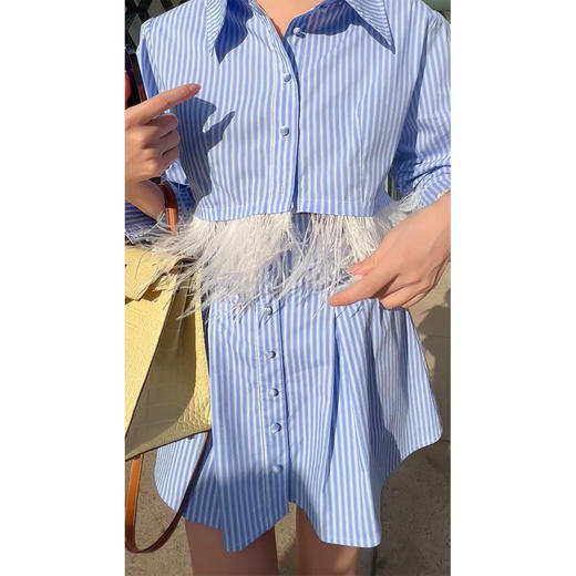 100元以内不退不换清仓捡漏LIN CHAO ZHANG【千金派对】高奢羽羽派对套装衬衫+半裙套装 商品图3