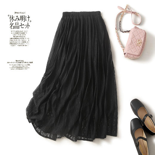 NYL-9729 蕾丝半身裙女2023春秋新款时尚洋气高腰拼接小个子减龄百褶中长裙 商品图1